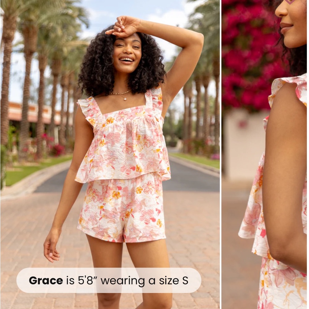 Two piece pink and orange floral set